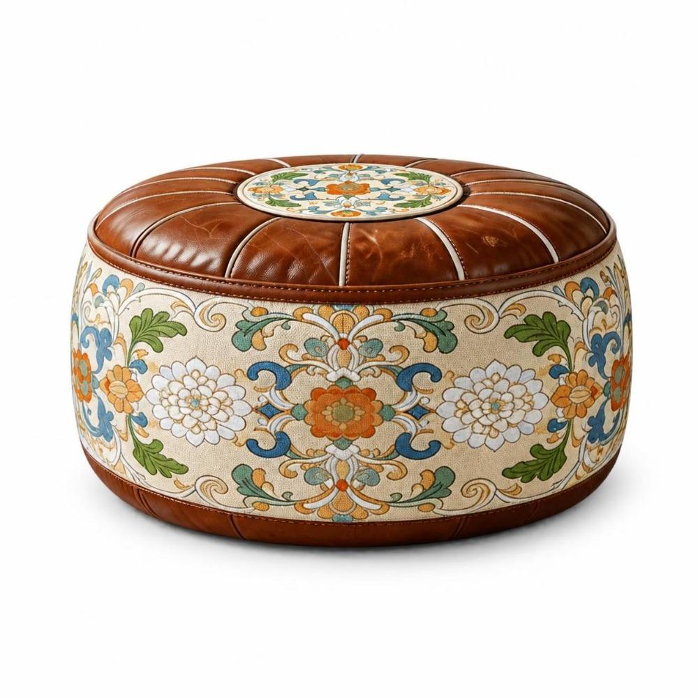 Round Shape Storage Ottoman PU Leather Round Pouf Cover New Floor Seat Cushion Home Use
