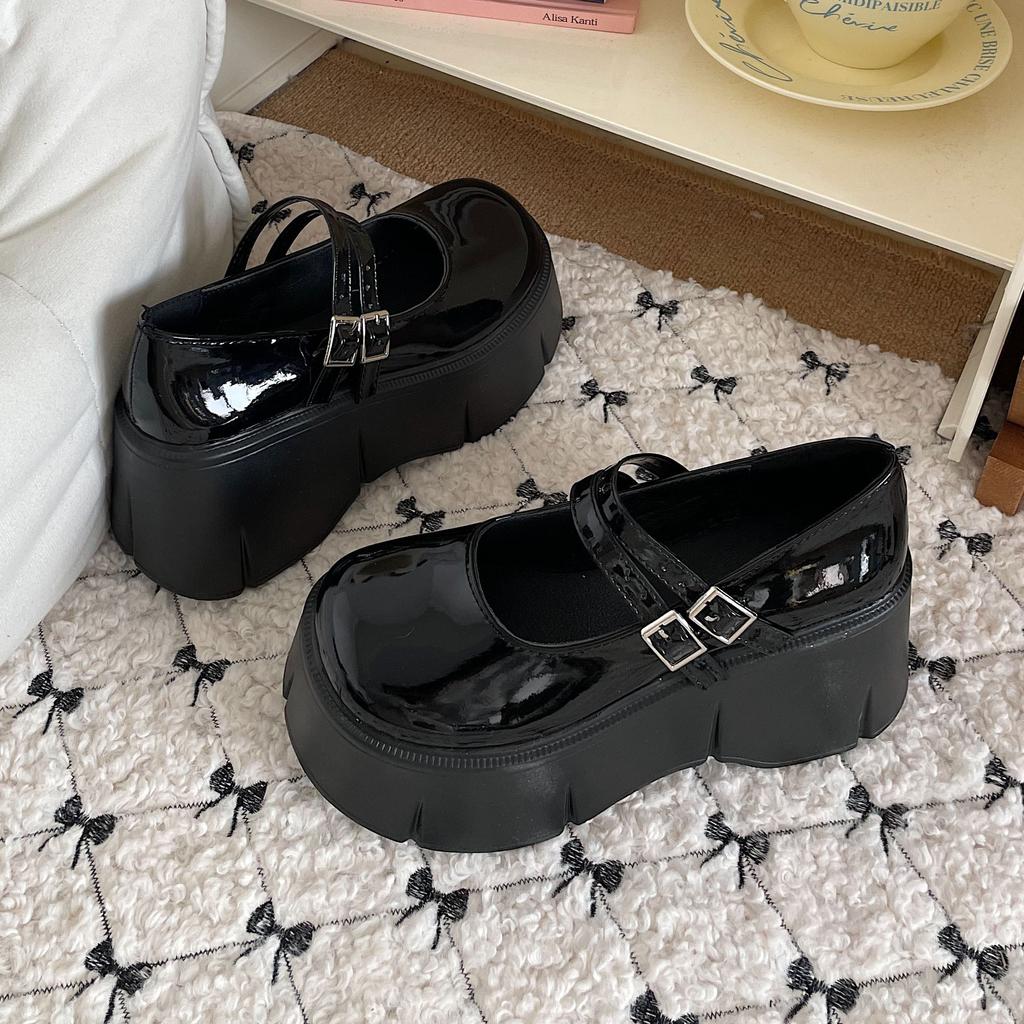 High-heeled Platform Small Leather Shoes Women's Autumn French Mary Jane Retro Heightening Japanese Muffin Single Shoes