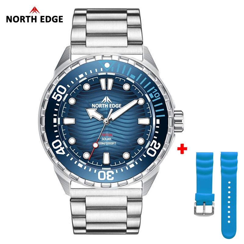 NORTH EDGE TRITON-TI Tytanowa Stal Nierdzewna Zasilany Słońcem Zegarek Nurkowy Luksusowe Zegarki Kwarcowe Dla Mężczyzn Wodoodporność 300M 180 Dni Zasilania