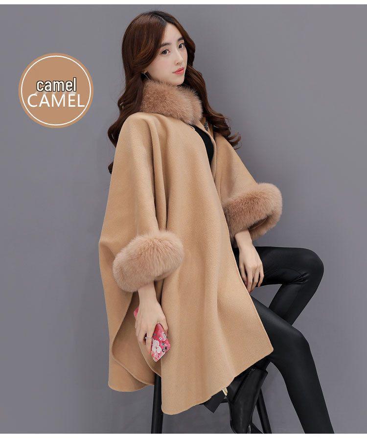 Hepburn Style Mid-Length Wool Coat with Imitation Fur Collar for Women