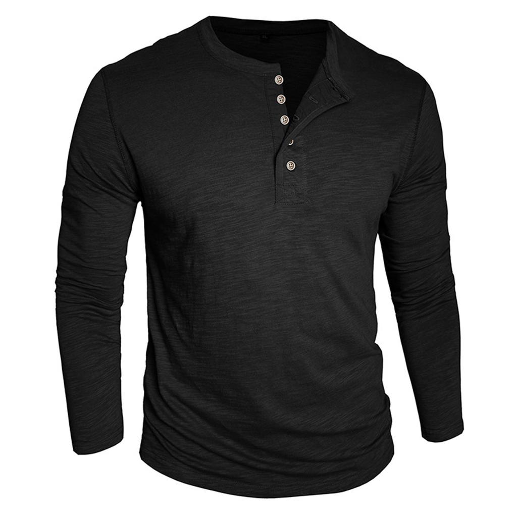 Men's Solid Color Button Lapel Long Sleeve Top Men's Casual Fashion Long Sleeve Top