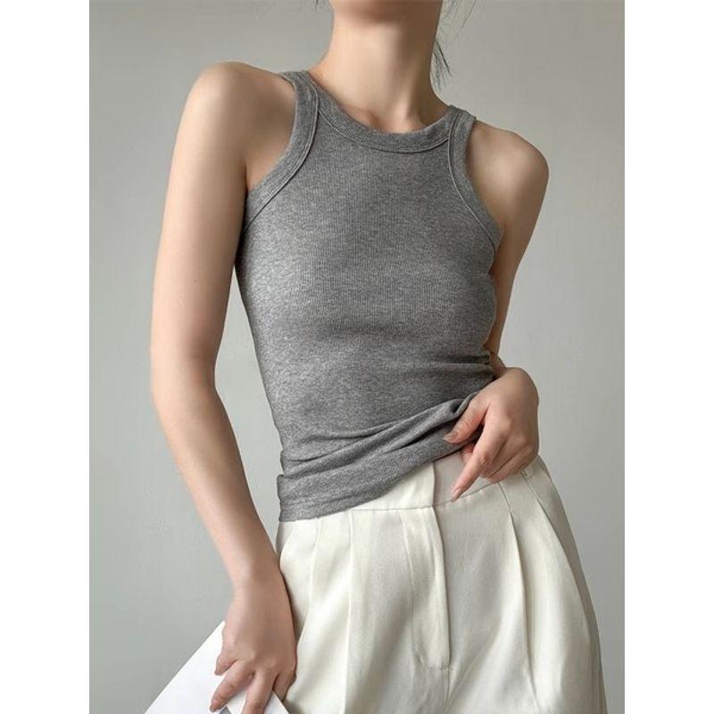 

Sexy White Outerwear Halterneck Vest Women s Summer Threaded Cotton Base Fashion Silm Slim Looking Easiest for Match I-Shaped Sling Grey XL