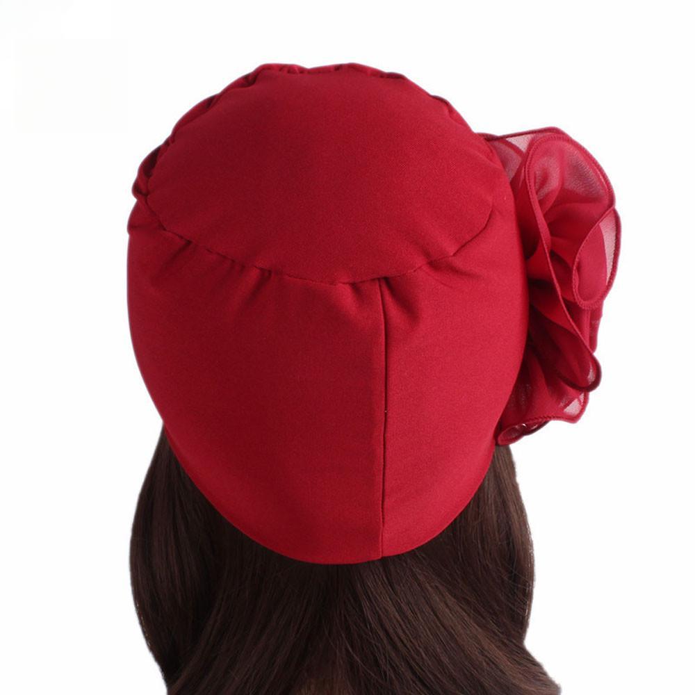 Women Ladies Retro Big Flowers Hat Turban Brim Hats Pile Cap