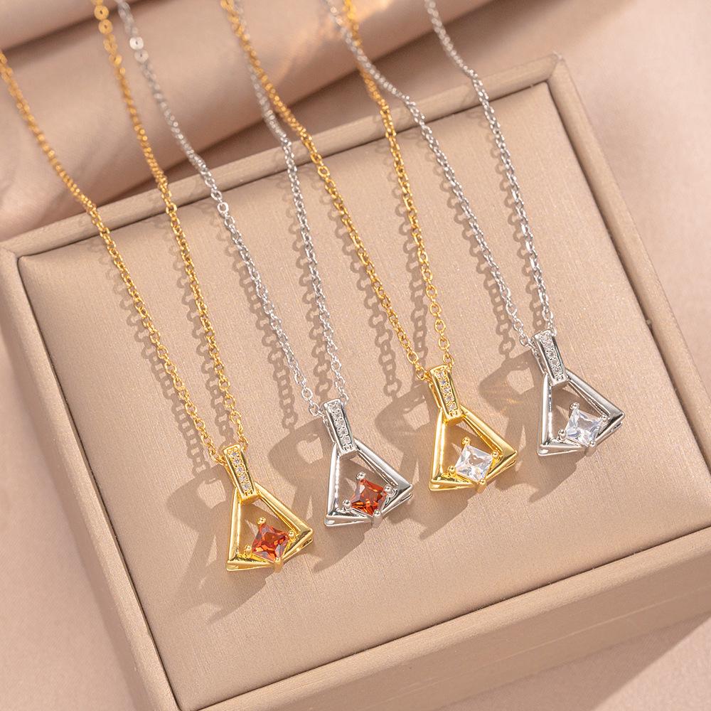 Copper Zirconia Skirt Pendant Necklace - Titanium Steel Classic Clavicle Chain for Women