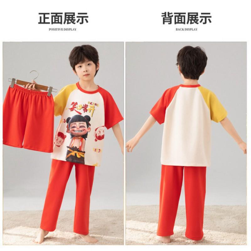 Boys Cotton Pajama Set Short Sleeve Long Pants Shorts Sleepwear Kids Ages 8