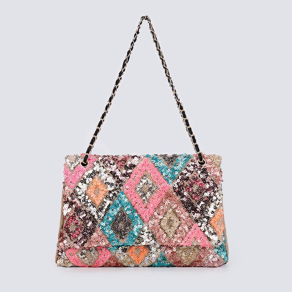 Embroidery sequined shoulder bag summer new niche woven straw bag high-end large-capacity armpit bag