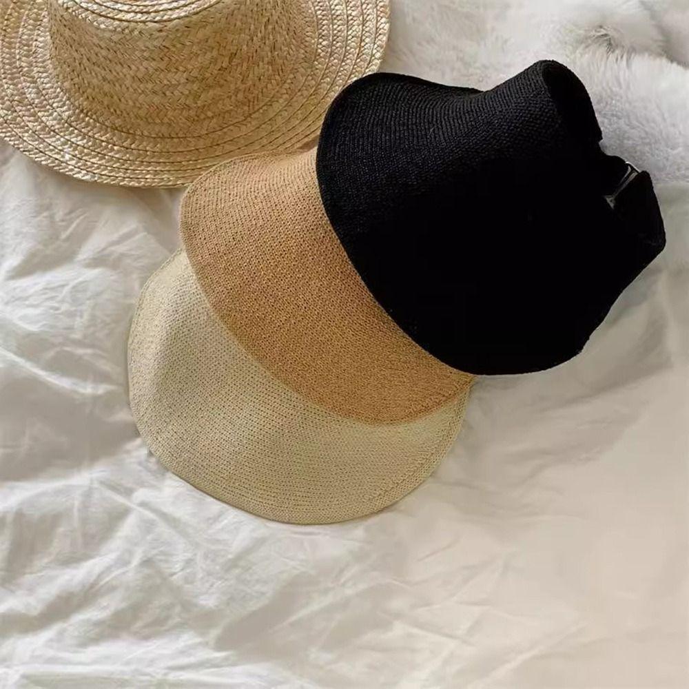 Raffia Summer Visors Hat Anti-UV Beach Straw Hats Fashion Foldable Sun Hat  for Woman