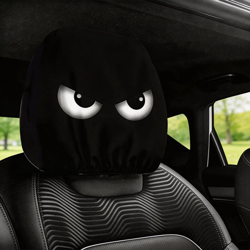 1/2pcs Black Cross-Eye Car Headrest Covers, Soft High Elastic 2D Printed Universal Auto Interior Headrest Protectors