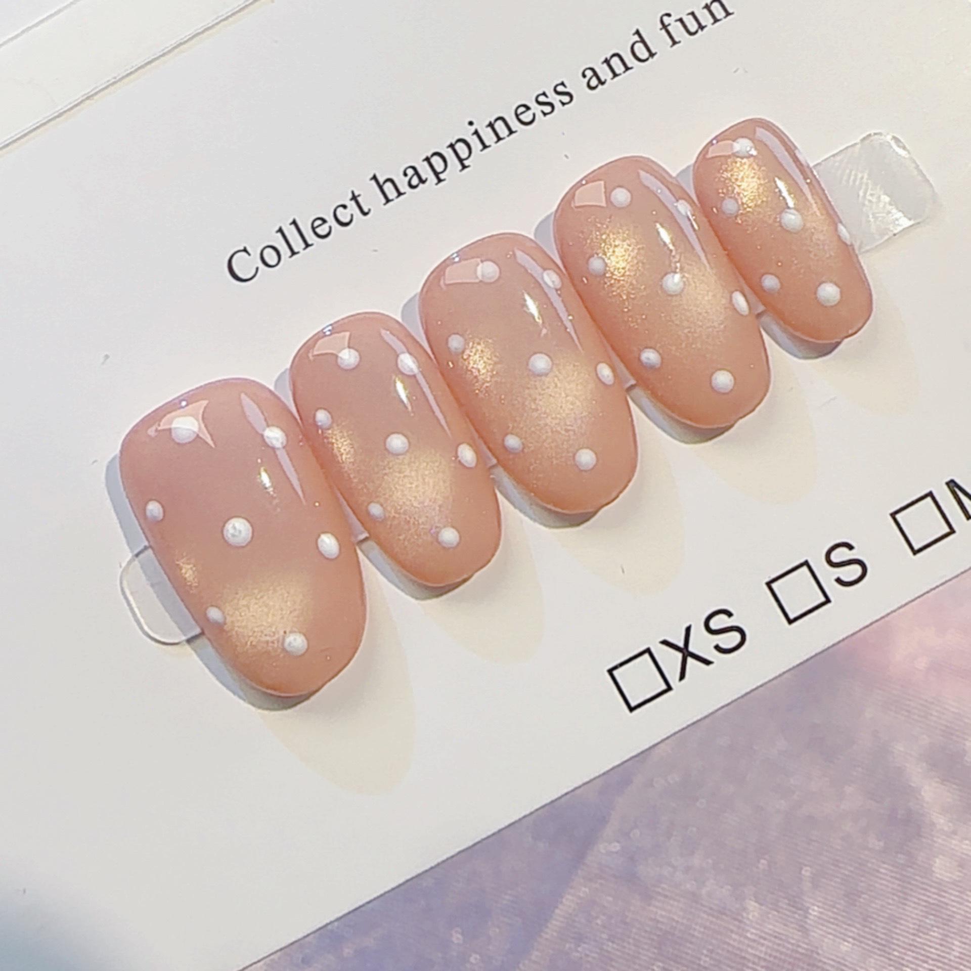 Nude Pearl Polka Dot Wearable Nails - Clear, Gentle Whitening, Everyday Simple Style (S11-07)