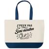 Large Blue Bottom Tote Bag I Can't I Have a Half Marathon I Can't Minimalist | 170 G/m² Cotton Canvas 27 L Inner Pocket
