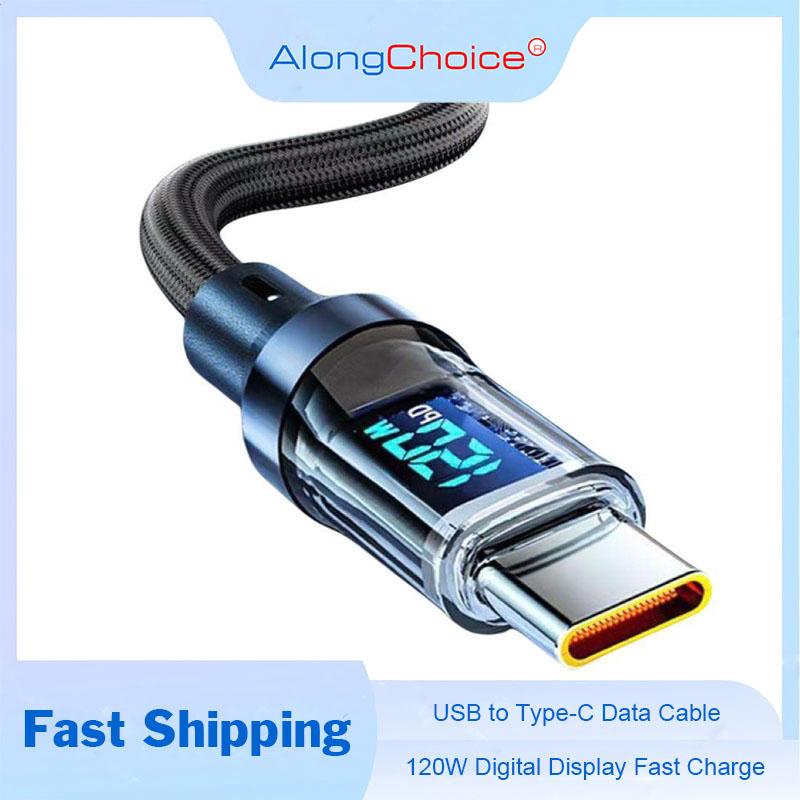 120W LED Digital Display Quick Charge USB Type C Cable For Samsung Xiaomi Huawei Fast Charging Data Cord