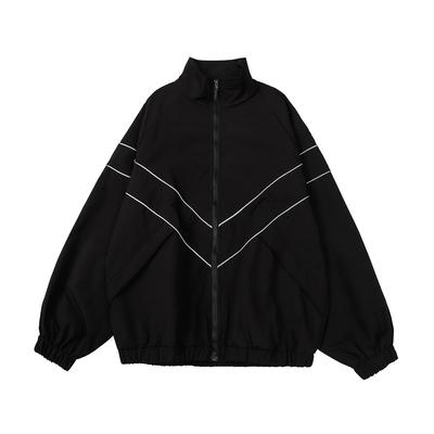 Veste à Bandes Réfléchissantes Coupe-vent Manteau Homme Hip Hop Streetwear Veste Zippée Manteaux Fins Harajuku Sports Noir Bleu