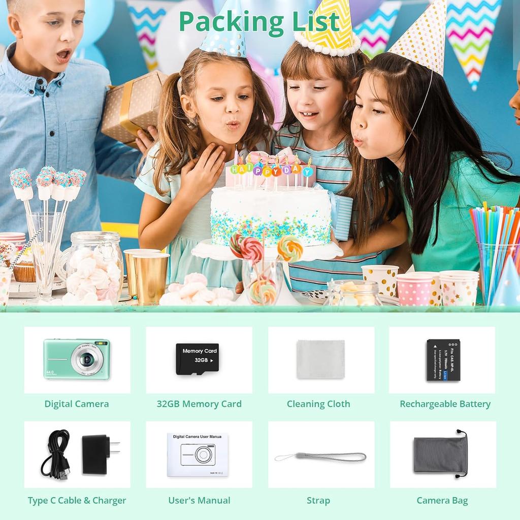 Digital Camera 1080P 44MP Digital Cameras, Digital Point and Shoot Camera for Kids with 16X Zoom, Anti-Shake, Compact Small Travel Camera for