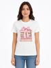 A stylish and versatile white T-shirt with pink book and bow-themed details, perfect for a sophisticated summer look.