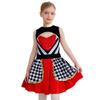 Girls Wonderland Queen Costume Sequins Mock Neck Sleeveless Chest Cutout Back Waist Bow Built In Briefs Puffy Dress