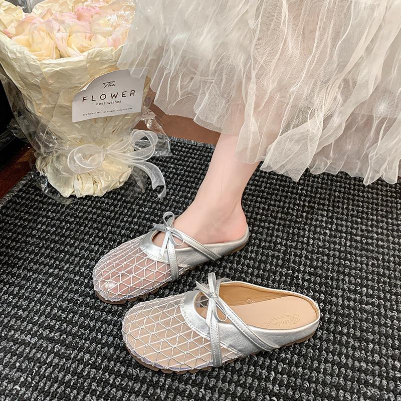 Spot thick-soled baotou fishing net shoes with one foot of cool slippers and outer single shoes 2025 summer new loafers