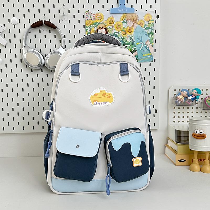 New high-value, fresh and sweet dopamine backpack contrasting color splicing high school students large-capacity backpack