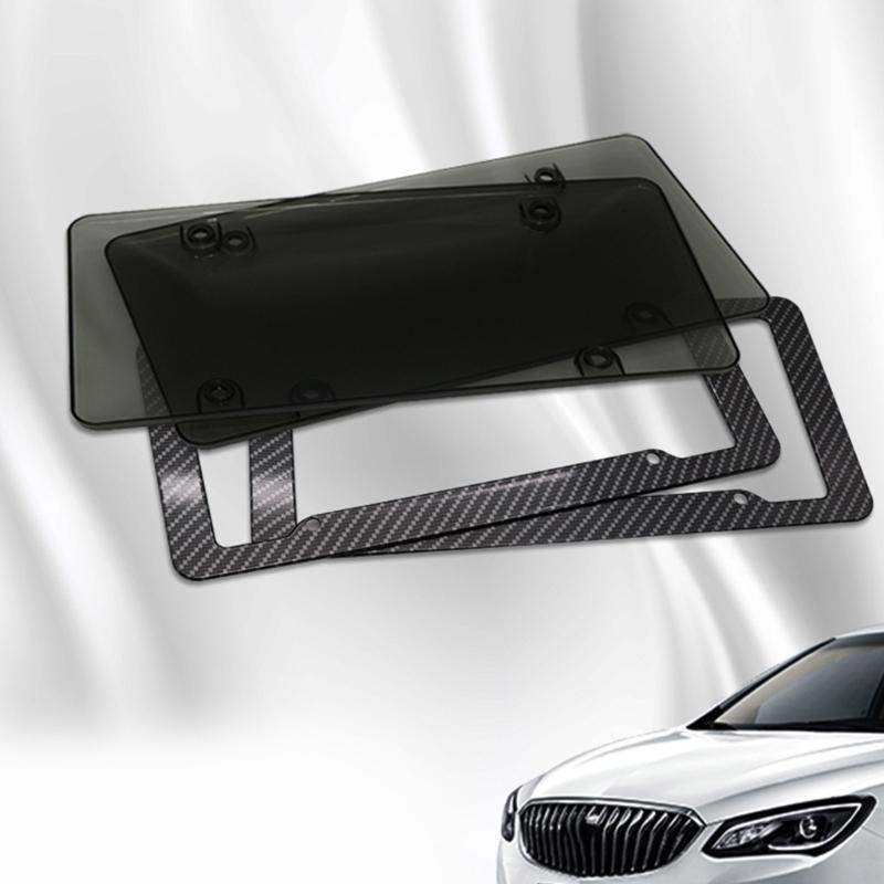 Carbon Fiber License Plate Frames Heavy Duty Car Auto Tag Holder Cover Rattle-Proof Front and Rear Plate Mounting Kit