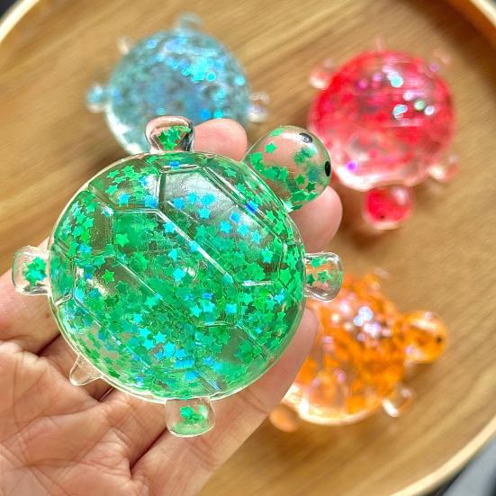 1/4ks Průhledná želví mačkací hračka s hvězdičkovými flitry Úleva od stresu Třpytivá mořská želva Stresový míček Senzorická hračka Měkká dekompresní Fidget hračka