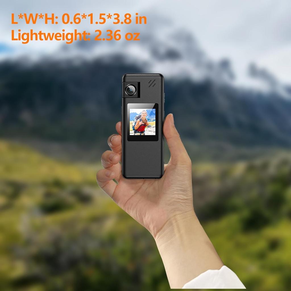 A32 128GB Tělová kamera, Přenosná tělová kamera s otočným objektivem o 180° a detekcí pohybu, 1080P videokamera s nahráváním zvuku a videa pro venkovní použití