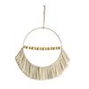 Handwoven Macrames Cotton Rope Tassels Round Wall Hanging with Wood Beads Dried Flower Plant Holders for Home Decors