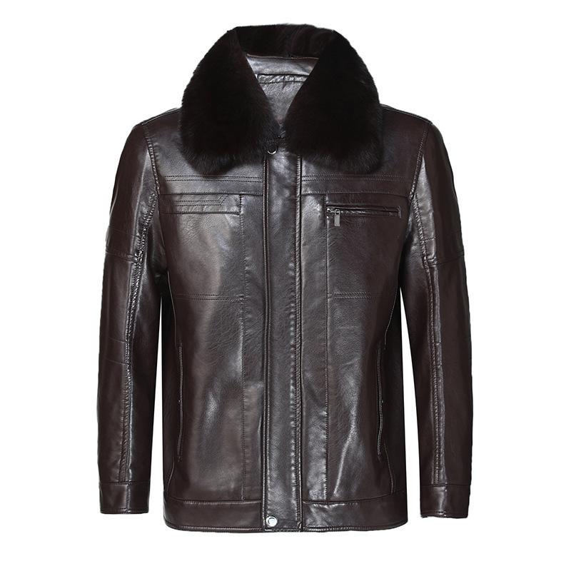 Jacket lapel men's coat solid color leather jacket new men's leather jacket casual sheepskin autumn leather jacket men's clothing