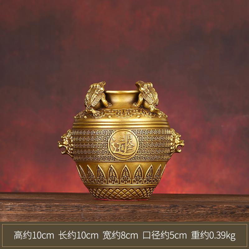 Brass Square Ornament Full Copper Three-Legged Golden Toad Treasure Bowl Jar Opening Gift Home Office Decoration