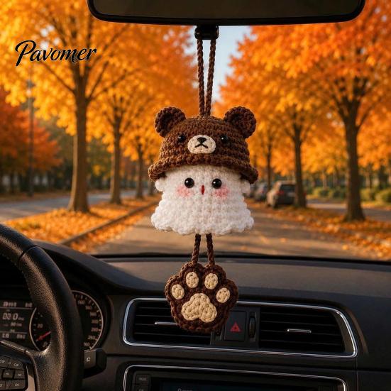 Cute Halloween Bag Charm Handmade Crochet Ghost Keychain, Plush Animal for Bags Portable Keychain Car Keys, Spooky Festive Knitted Ornament