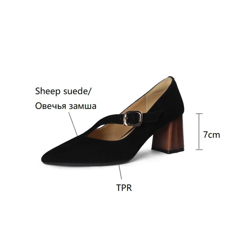 Fashion 2025 Spring Women Shoes Pointed Toe Chunky Heel Women Pumps Sheep Suede High Heels Belt Buckle Shoes for Women zapatos de mujer