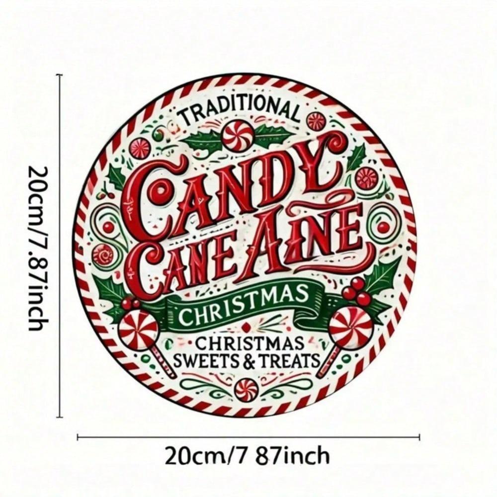 Christmas Tin Sign 8x8 Inch Round Gingerbread House Holiday Wreath Wall Art Home Bar Decoration