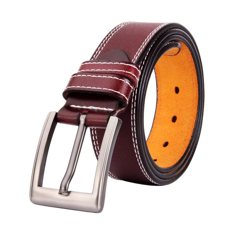 

Мужской ретро кожаный ремень с антикварной пряжкой-штифтом - Натуральная коровья кожа 125cm вино красного