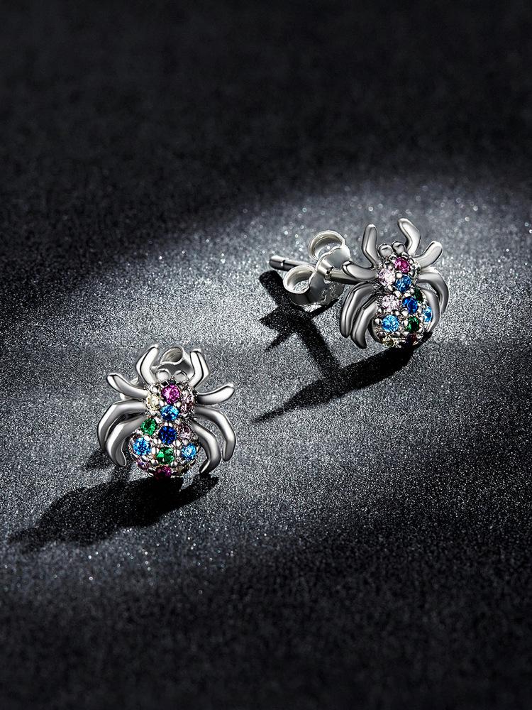 Everlove Dazzling Spider Stud Earrings In Sterling Silver with Colorful Zircon