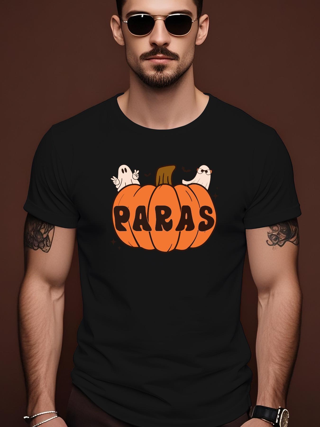 Halloween Pumpkin Graphic Cotton Tshirt - Casual Crew Neck S