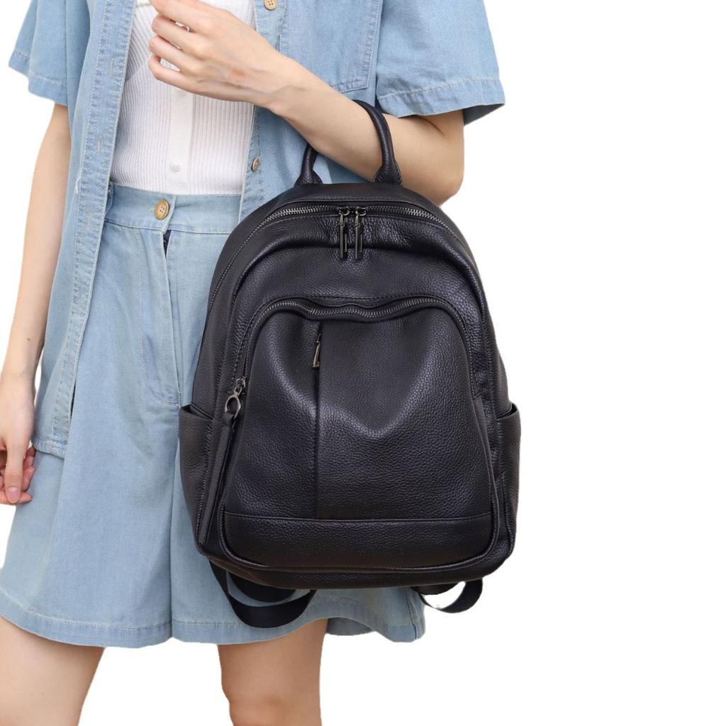 Cowhide Women's Backpack, Solid Color Versatile Fashion Women's Bag, Multi-compartment, Travel Bag, Multi-functional Women's Bag