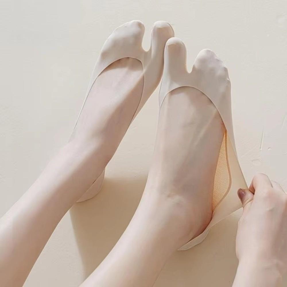 Anti-slip Breathable Invisible Boat Socks Ultra Thin Ice Silk Toe-separated Socks Solid Color Sheer Toe Socks Women Use