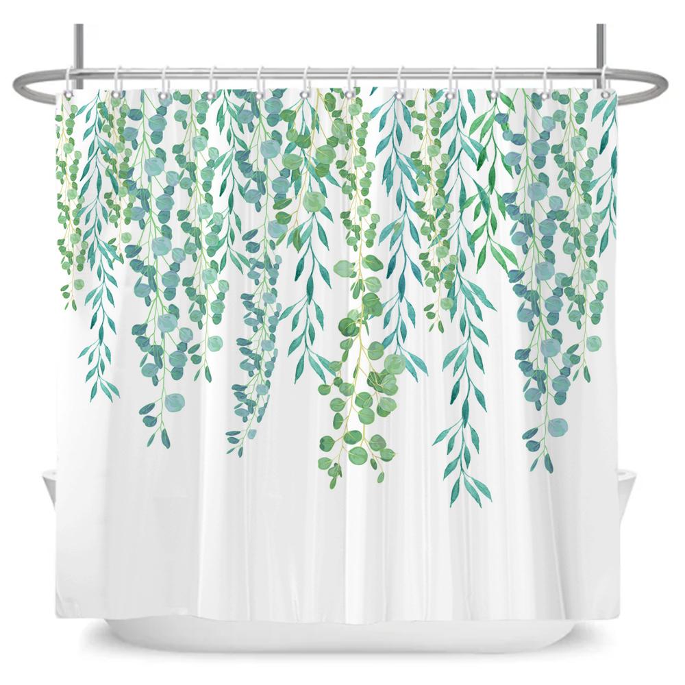 

Minimalist style Plant Leaves Fresh Shower Curtains Bathroom Curtain Frabic Waterproof Polyester Bathroom Curtain with Hooks W120xH180cm