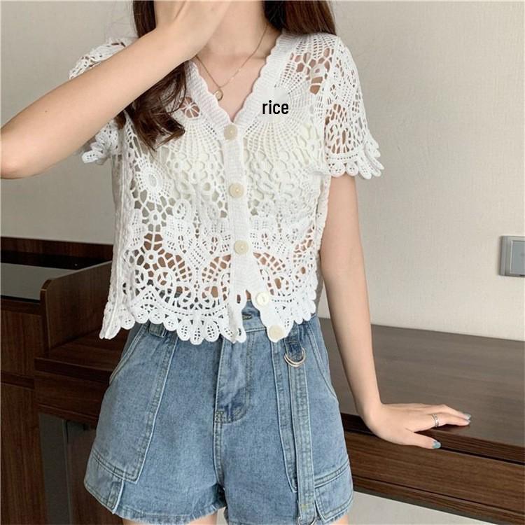 Γυναικεία Κεντημένη Διάτρητη Επτάτελη Καρντιγκάν Προστασίας από τον Ήλιο Τοπ Παραλίας