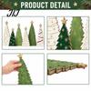 Miniature Festive Desktop Displays 6Pcs Wooden Christmas Tree Tabletop Decor Set, Rustic Star Topped Natural Wood Tiered Tray Mini Figurines,