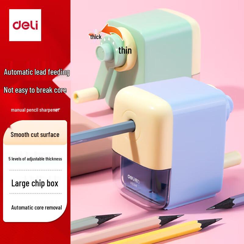 Deli Manual Pencil Sharpener with Auto-Feed and Adjustable Tip