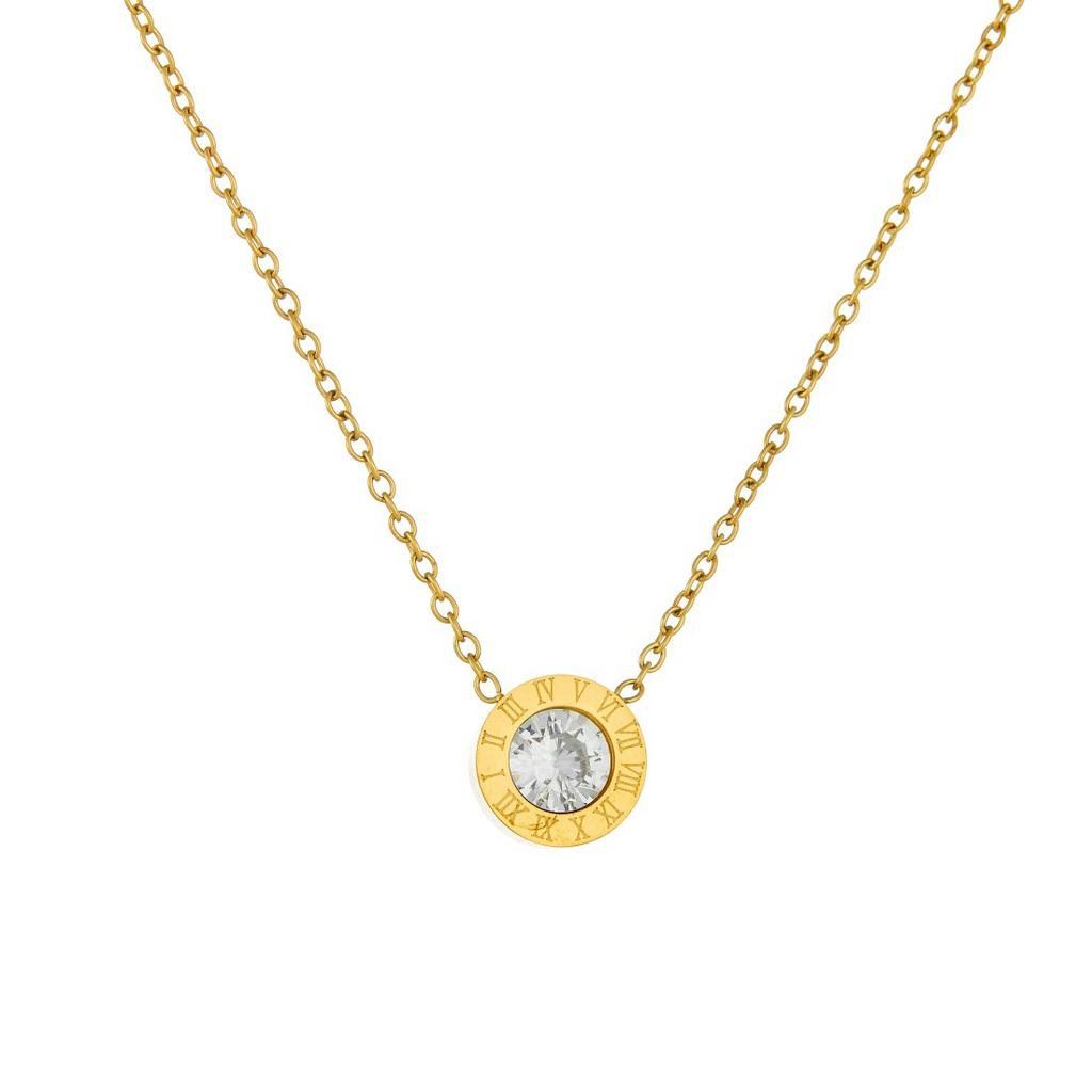 Gold Chain Necklace with Single Bezel-set Crystal Pendant for Women