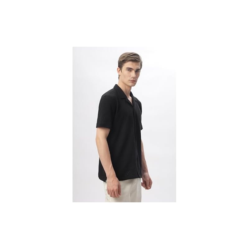 FYLTR Men's Regular Fit Knit Shirt (FYLSS24MKS-301_Vanilla Bean M)