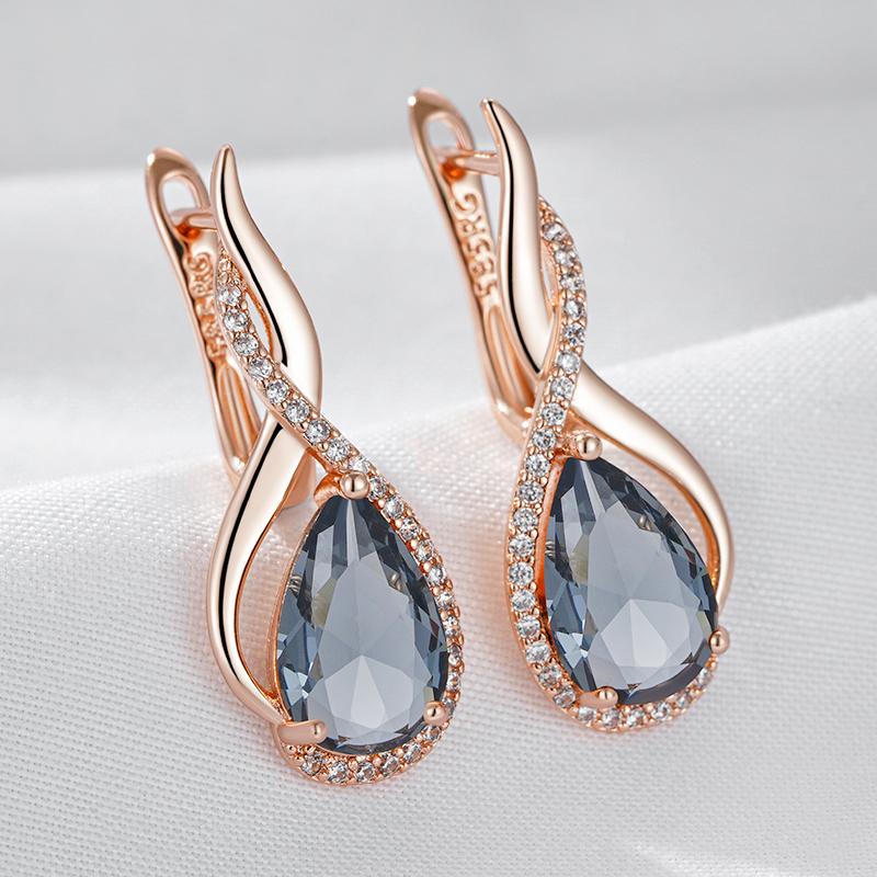 Kinel Shiny Grey Natural Zircon Dangle Earrings for Women Fashion 585 Rose Gold Color High Quality Daily Fine Vintage Jewelry