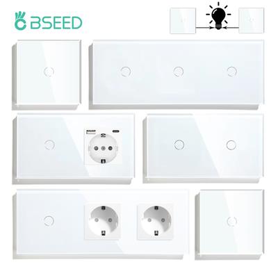 BSEED 1/2/3Gang Touch Light Switches 1/2/3Way For Stairs Corridors Plus Wall Socket USB C Ports EU Standard Glass Panel