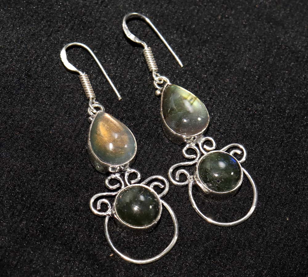 Exclusive Fiery Labradorite 925 Silver Plated Earrings 2.1" Fast-Selling Gift m8M04