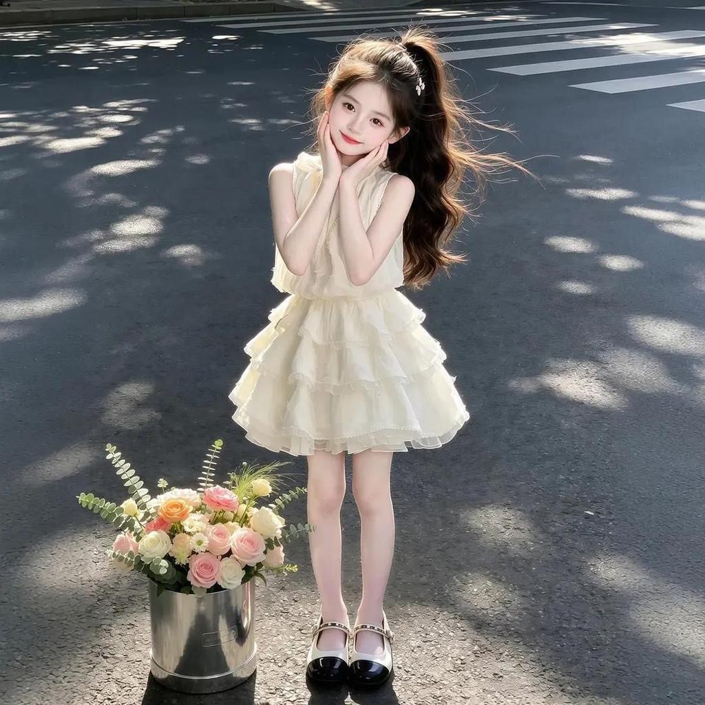 Girls Summer Halter Neck Tank Dress Sweet Tiered Ruffle Dress for Big Kids