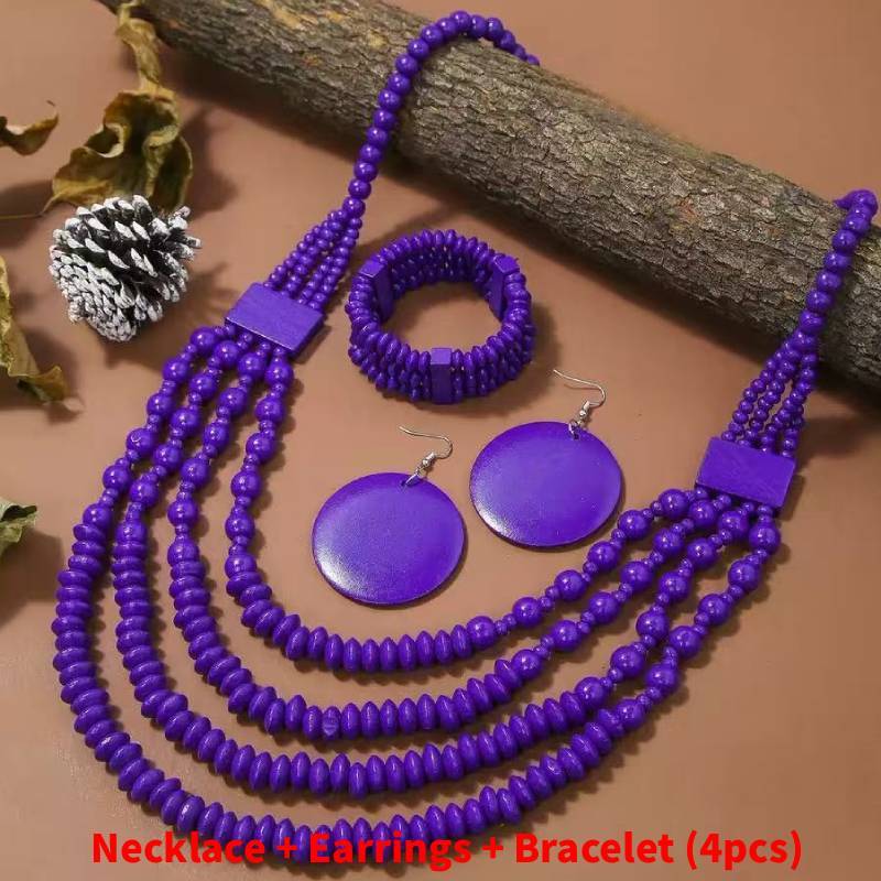 Collana multistrato in lega stile etnico bohémien con ciondolo in legno per donna