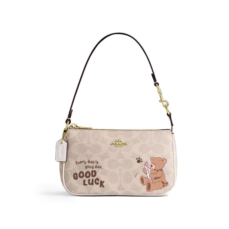 

COACH shoulder bag [Customized bag] Nolita 19 classic presbyopia zipper trendy and versatile hand-painted artificial leather small hand drawn bear білий