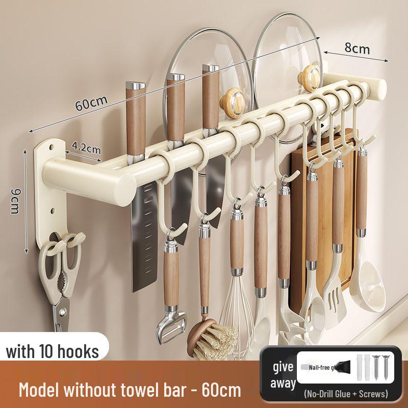 Stainless Steel Wall-Mounted Kitchen Hook & Pot Lid Rack with Knife Holder.