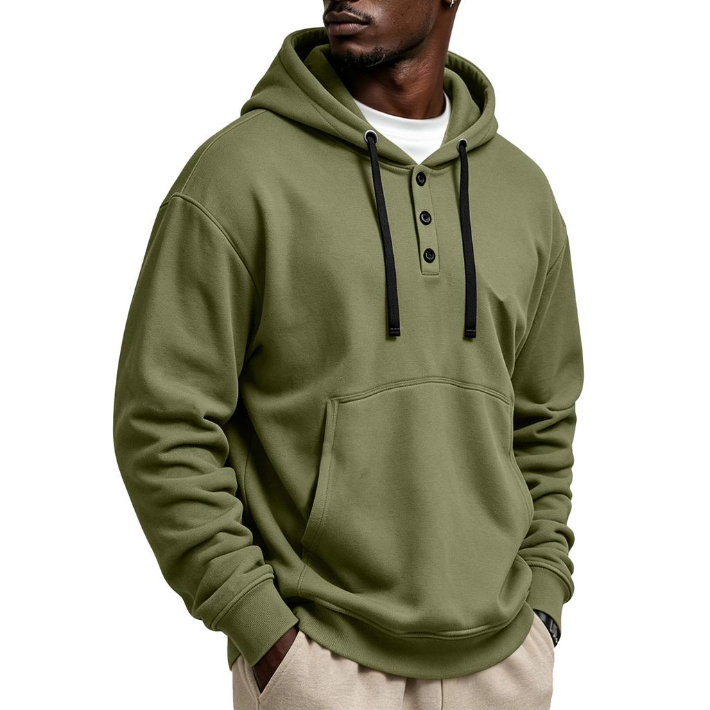 Men's Hoodie with Button Front, Casual Athletic Pullover Sweatshirt for Workout and Everyday Wear
