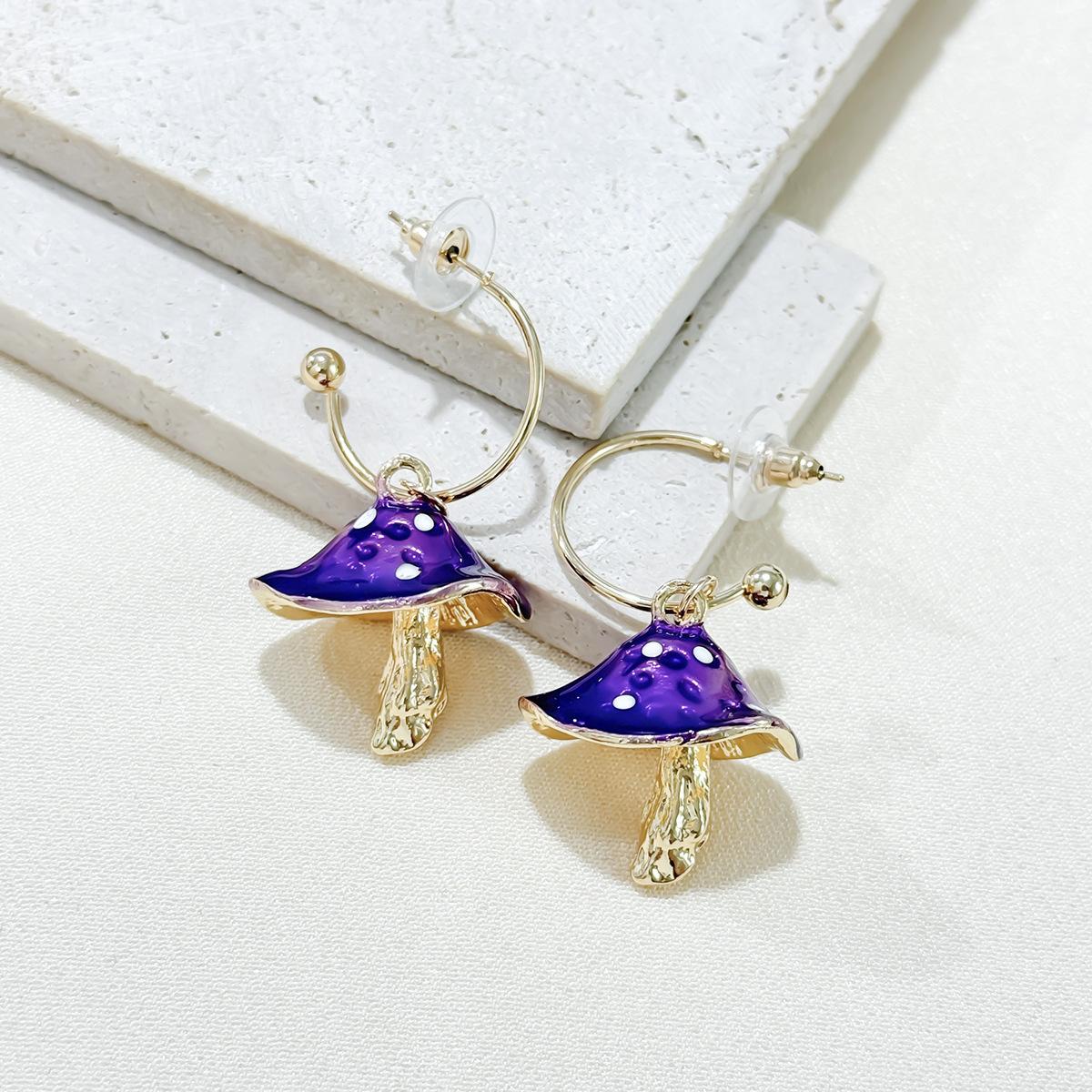 

Creative Dream Cute Mori Small Mushroom Oil Earrings Colorful Oil Drop Mushroom Earrings